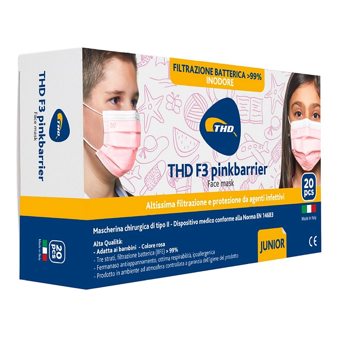 Mascherina Chirurgica Thd Mask F3 Pinkbarrier Taglia Junior 20 Pezzi