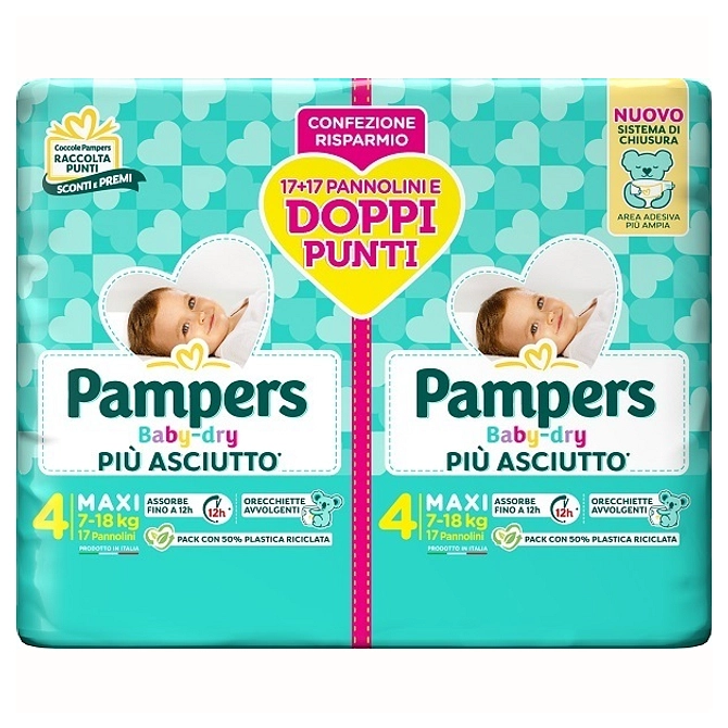 Pampers Baby Dry Pannolino Duo Downcount Maxi 34 Pezzi