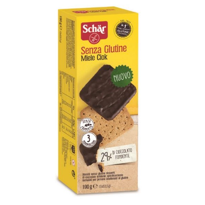 Schar Miele Ciok Biscotti Al Miele Ricoperti Di Cioccolato Fondente 3 Porzioni Da 63,5 G