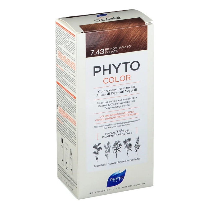 Phytocolor 7,43 Biondo Ramato Dorato Latte + Crema + Maschera + Foglietto Illustrativo + 1 Paio Di Guanti