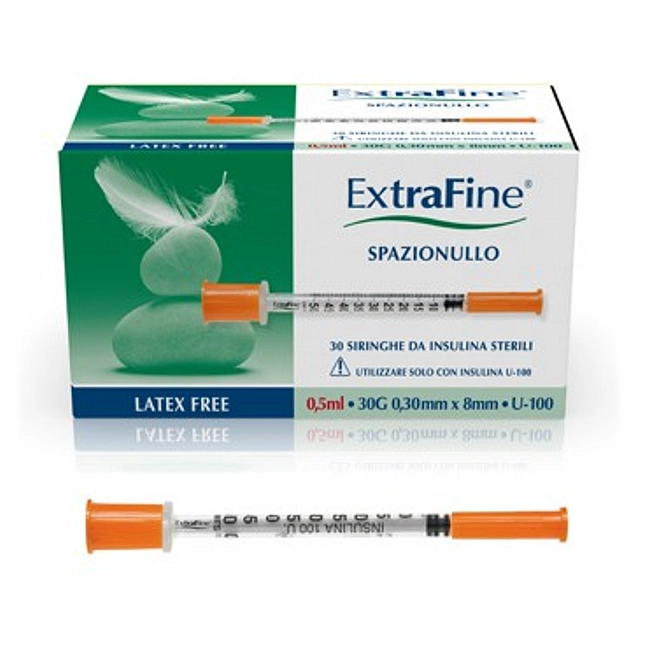 Siringa Insulina Extrafine 0,5 Ml 100 Ui Ago Gauge 30 8 Mm 30 Pezzi