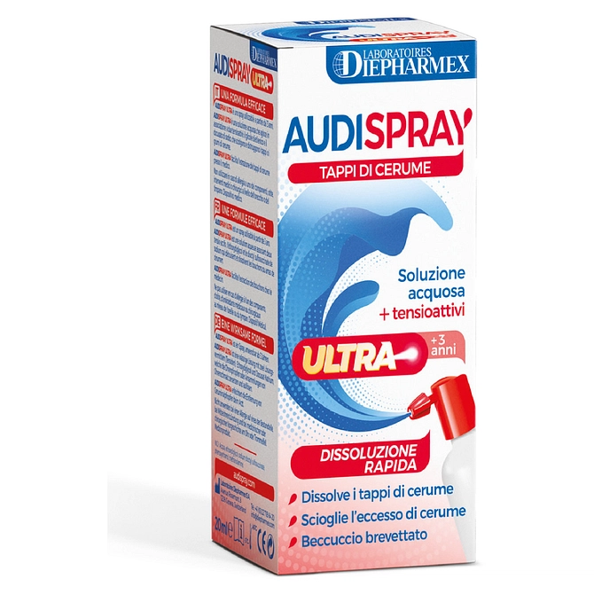Audispray Ultra +3 Anni Soluzione Acquosa + Tensioattivi Spray Tappi Di Cerume 20 Ml