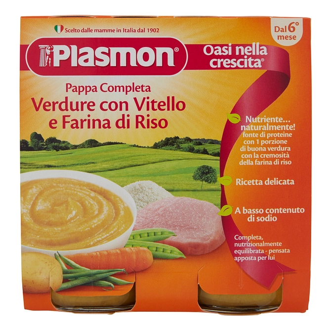 Plasmon Omogeneizzato Pappe Vitello/Verdura/Riso 190 G X 2 Pezzi