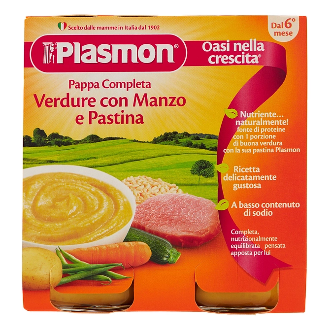 Plasmon Omogeneizzato Pappe Manzo Verdura Pastina 190 G X 2 Pezzi