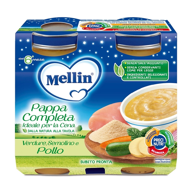 Mellin Baby Cena Completa Pollo Verdure 2 Pezzi 200 G
